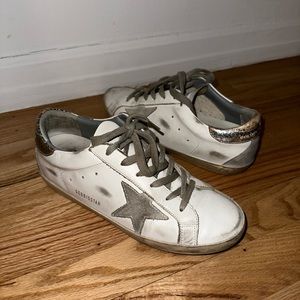 Golden Goose Leather Superstar Sneakers, Silver Metallic - Size 39